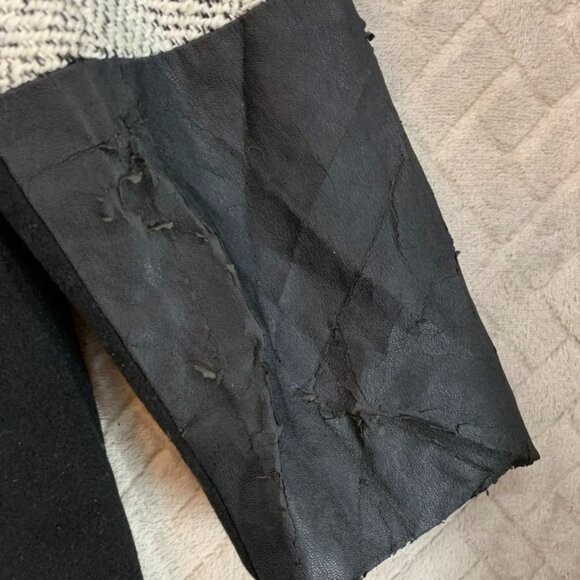 Atmosphere Womens 12 Pea Coat Black White Woolen Mid Length Faux Leather Sleeves - Picture 5 of 16